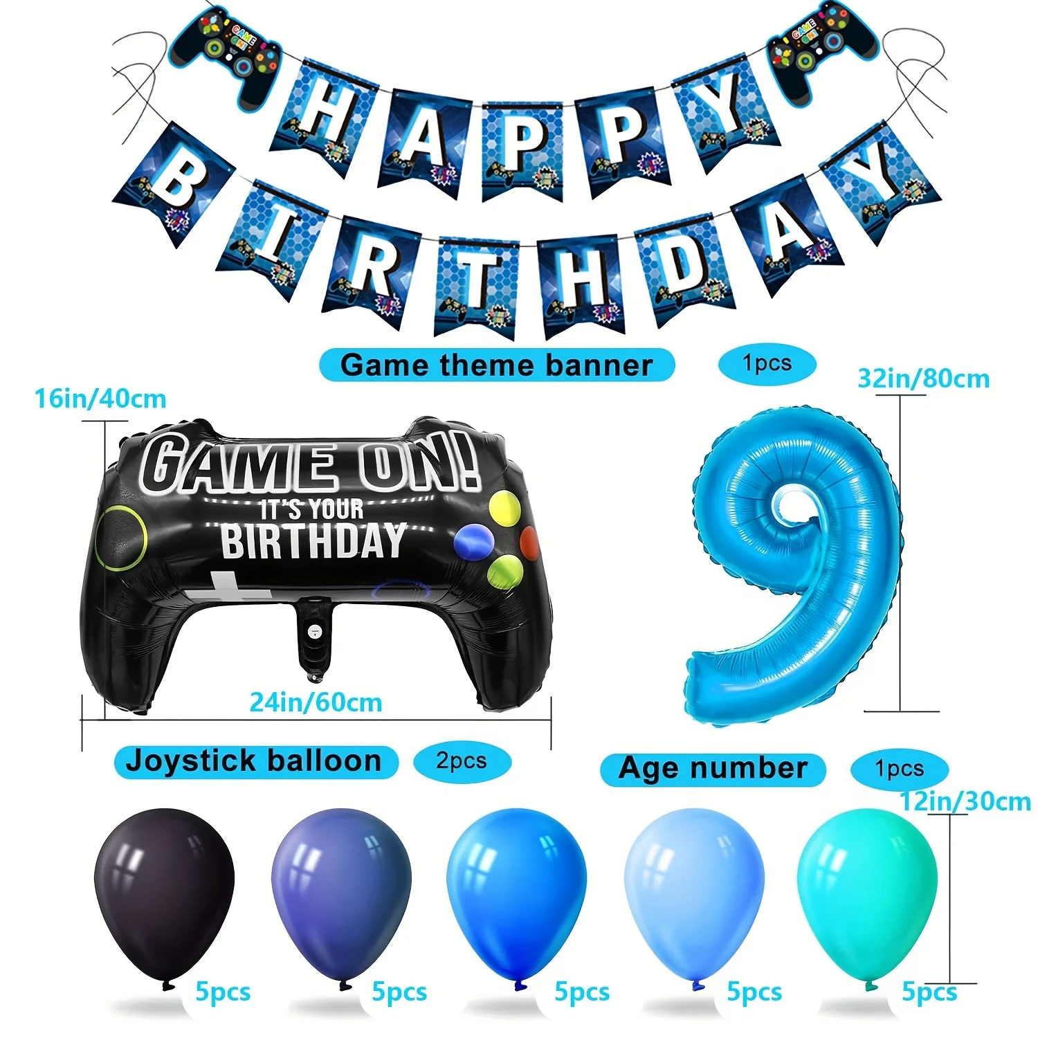 1 Set Gamepad-Luftballons 'Game On' mit Blauen Zahlenballons für Geburtstagsfeiern und Spielthemen-Partys – Detail 6