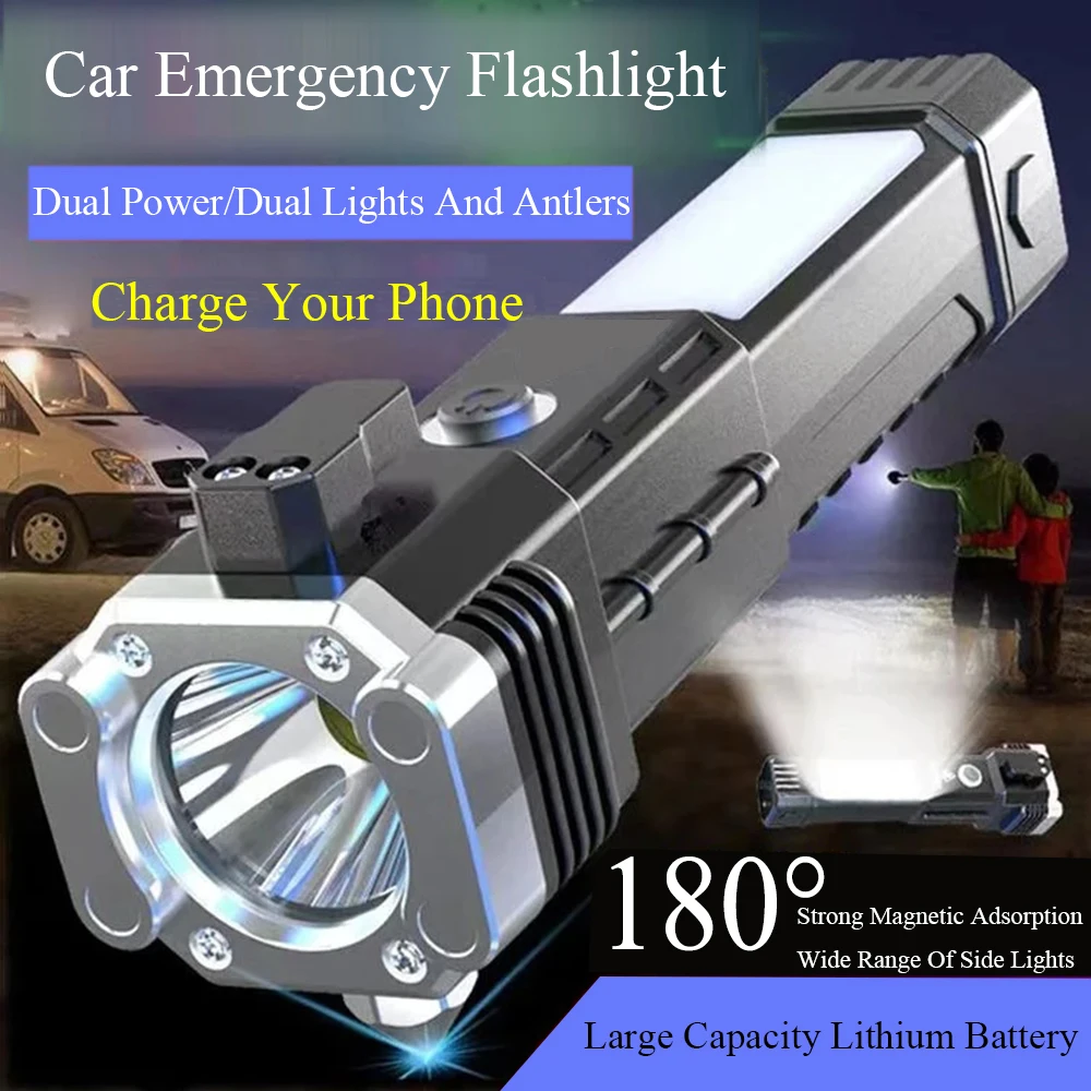 Super Bright Rechargeable Led Flashlight Automobile Safety Hammer Car