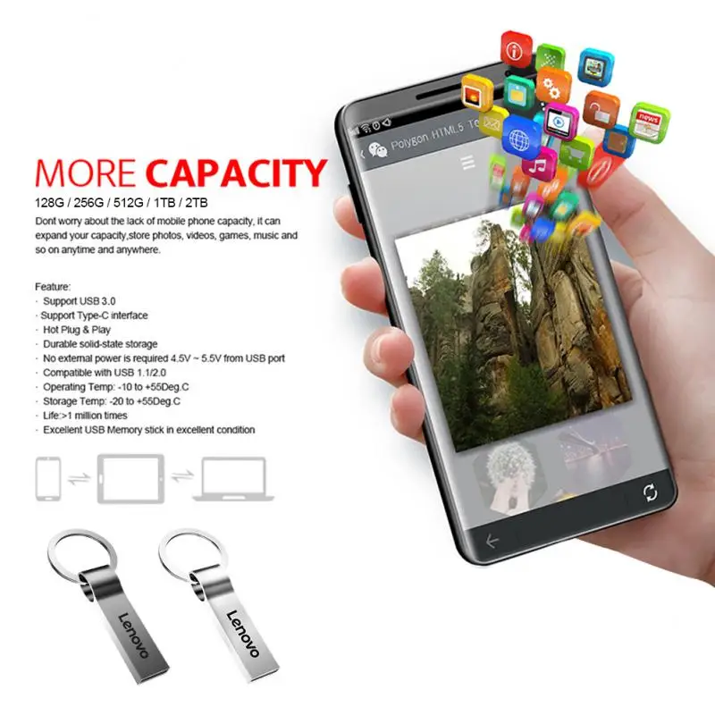 Lenovo Usb3.0 Pen Drive 2TB Cle Usb Flash Drives 1TB High Speed Pendrive 512GB Portable SSD Memoria Usb Flash Disk
