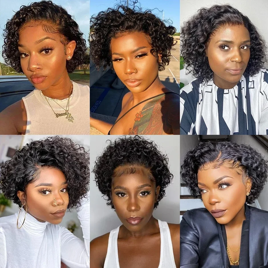 Short Pixie Cut Wigs Brazilian Human Hair Curly 13X1 Transparent Lace Wig Preplucked Hairline For Black Women