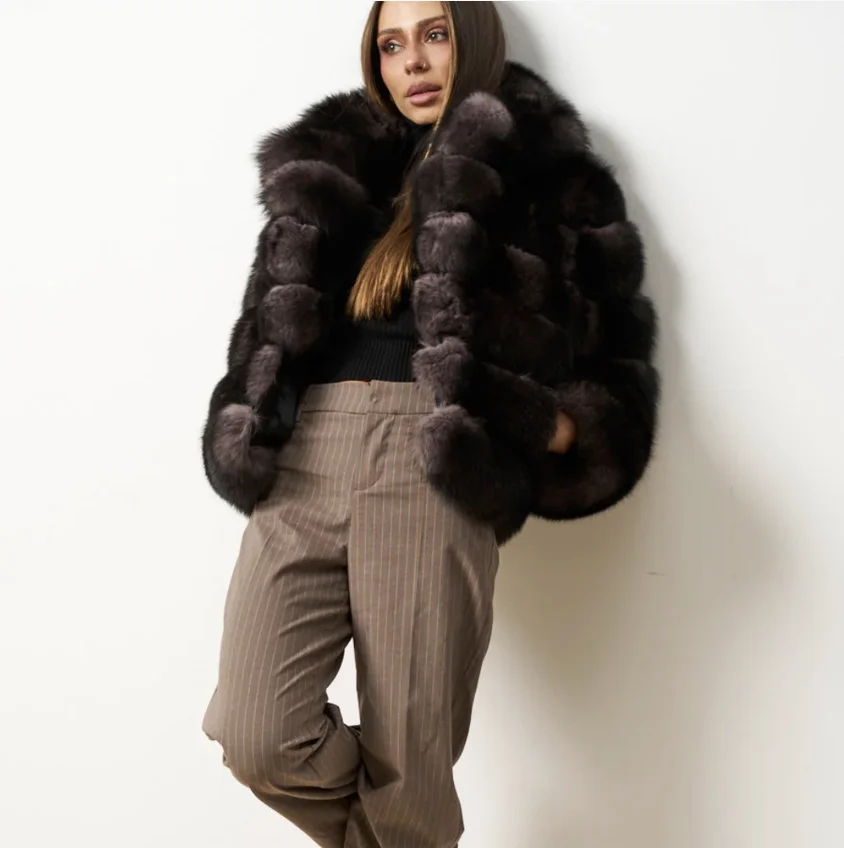 Women's Real Fox Fur Coat Detachable Transform Jacket Removable Vest Thick Warm Solid Fur Luxury Fashion