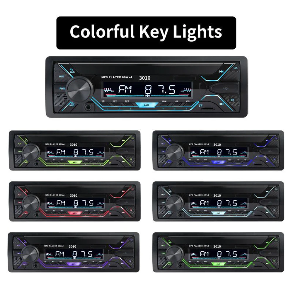 Car Radio 1din Audio Bluetooth Stereo MP3 Player FM Receiver 60Wx4 AUX/USB/TF Card In Dash Kit Hippcron