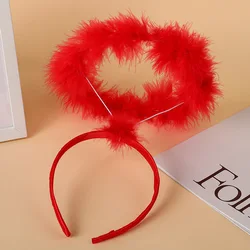 Enchanting Feathered Gothic Angel Headpiece with Glamorous Horns for Women’s Halloween Party (Red)