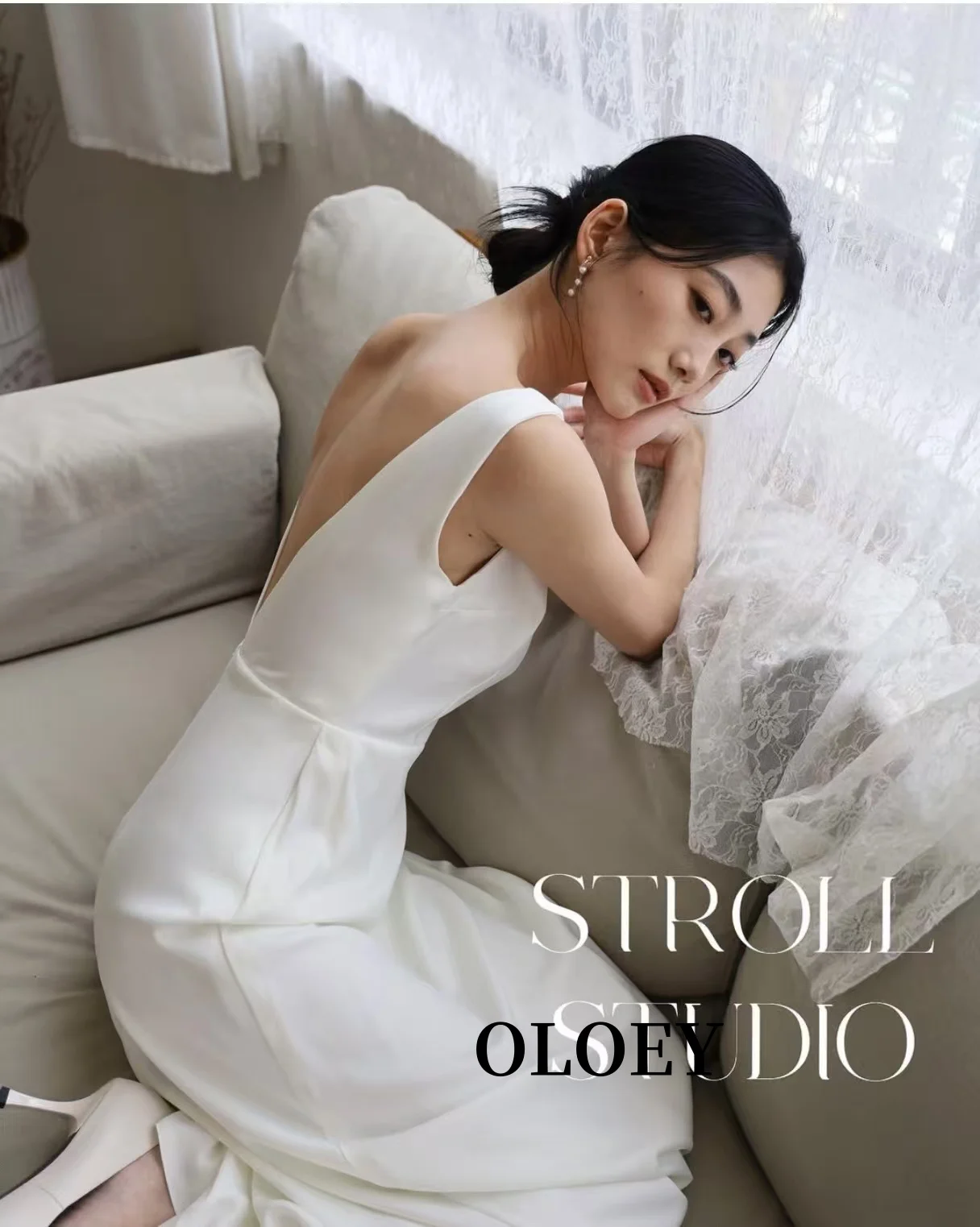 OLOEY Simple A Line Wedding Receipt Dresses Backless Scoop Neck Soft Satin Ankle Bridal Gowns Customized Formal Party Dress 4