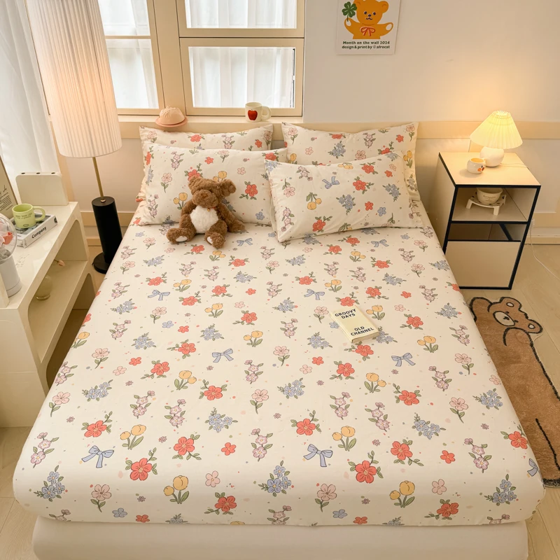 Single Item Bed Hat 100% Cotton Print Bedspread Double Mattress Cover 360 Degree Wrap with Elastic Sheet Set Skin Friendly 200 2