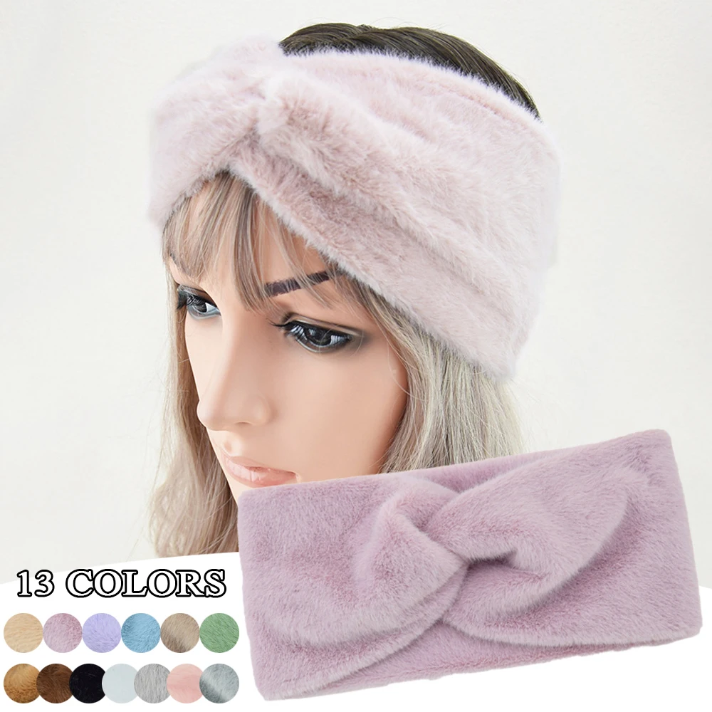 Imitation Mink Fur Cross Headband For Women Fall Winter Girl Plush Hairbands Fluffy Elastic Hair Band Headwear Hair Accessories 2 pces baby headband twisted top cross knot headwrap elastic hairbands for child turban baby girl hair accessories