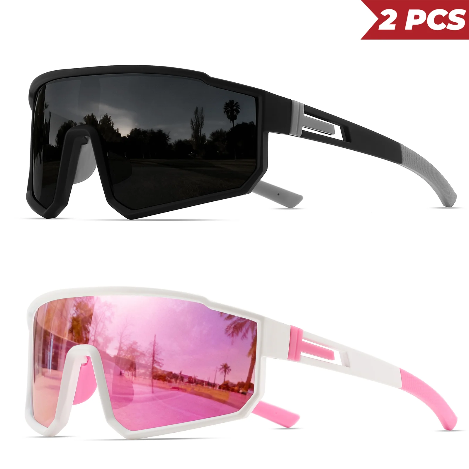 2 Stück übergroße Sport-Sonnenbrillen – einteiliges UV400-Glas, Unisex für Radfahren, Wandern und Outdoor – Detail 10