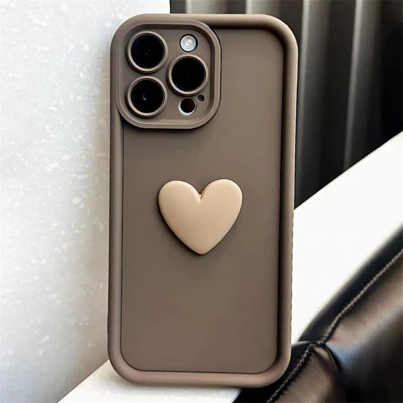 

For iPhone 15 Pro Max Cute INS 3D Love Heart Silicone Phone Case For iPhone 11 12 13 14 15 Pro Max Shockproof Candy Color Cover