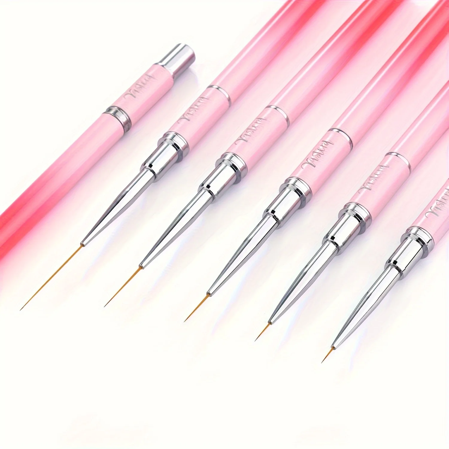 Nail Art Brushes, 5pcs Long Nail Art Line Brushes for Details, Fine Designs, Thin Nail Design Brush Set Gel Polish Painting Pens 3