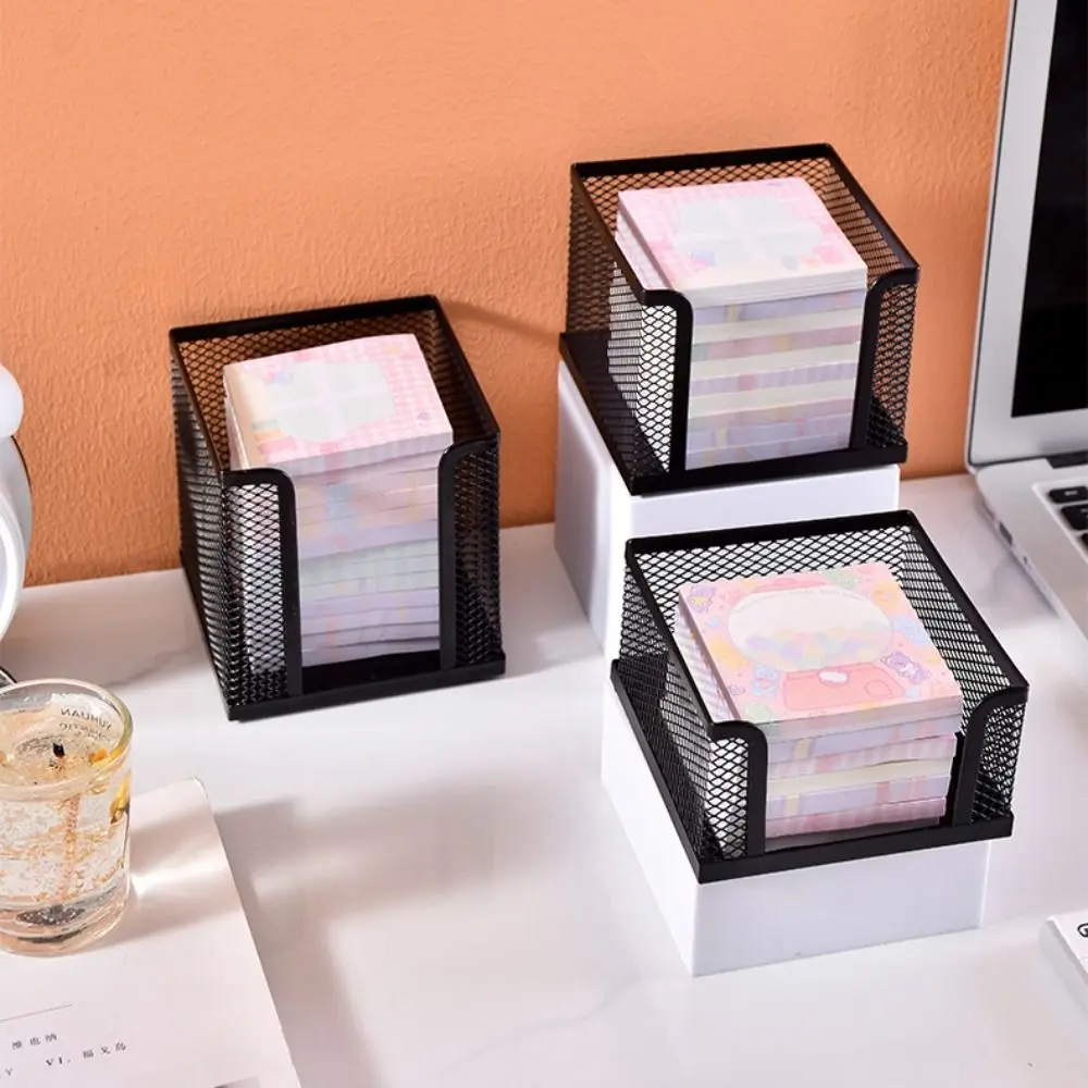 Black Mesh Paper Cube Mini Memo Note Pads Box Holder Storage Case Display Stand Dispenser for Home Office School Class