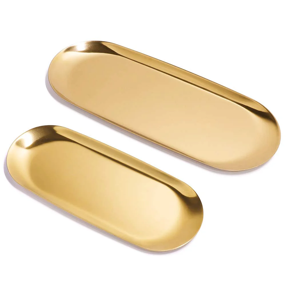 Stainless Steel Gold Storage Tray Fruit Jewelry Display Plate Kitchen Vanity Organizer Tools Toilet Storage Rack Vanity Tray storage tray kitchen tray