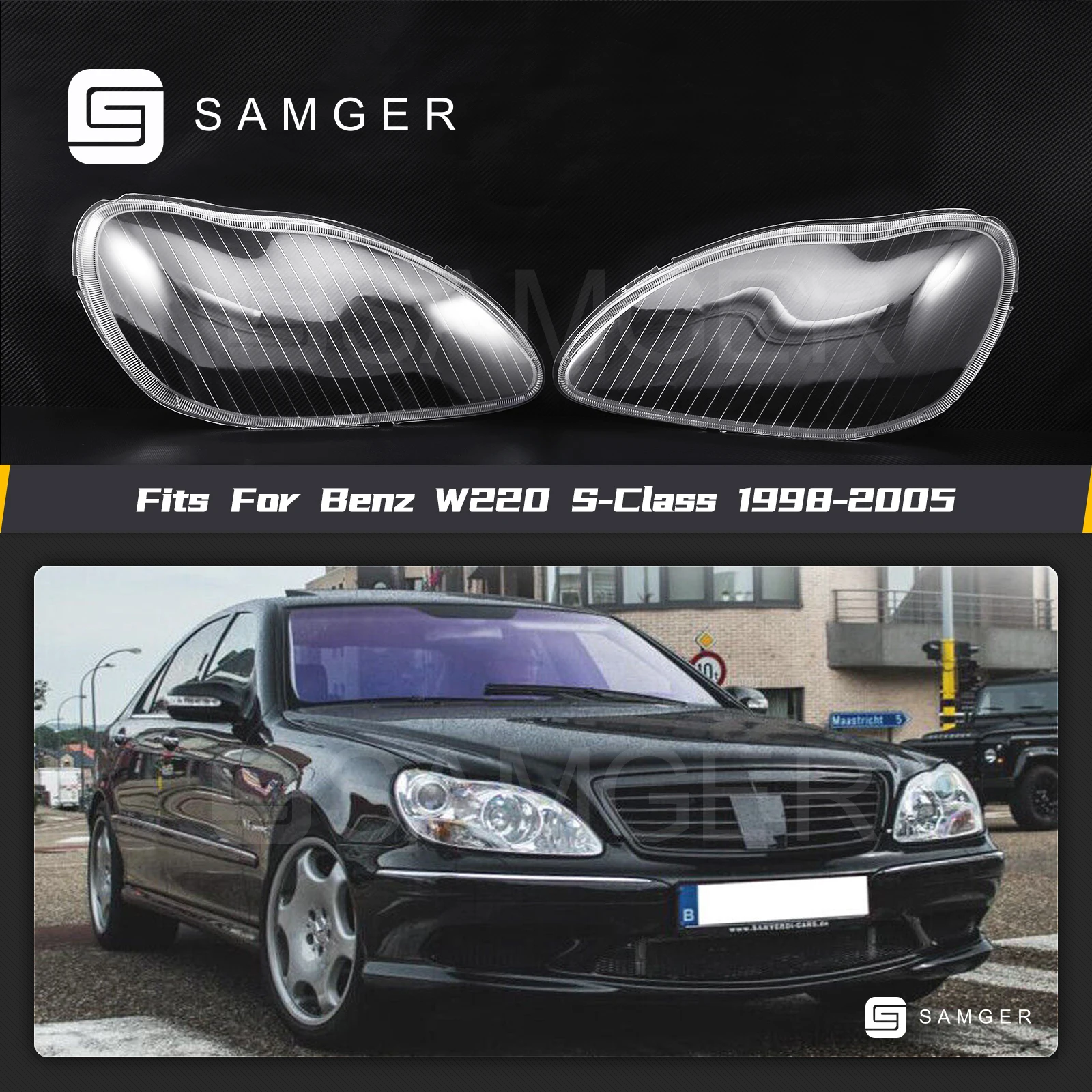 Samger 2ks auto světlomet obal sklo stínidlo obal nepopsaný lastura pro benz W220 S600 S500 S350 S280 1998-2005 auto světlomet čočka