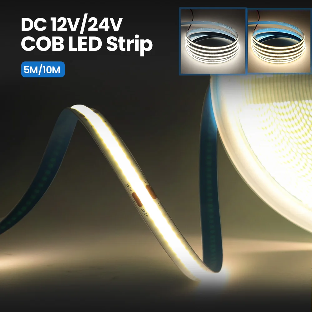 

5M 10M COB LED Strip 12V 24V High Density 320LEDs/M RA 90 Flexible Light Tape LED Ribbon Room Decoration 3000K 4000K 6000K