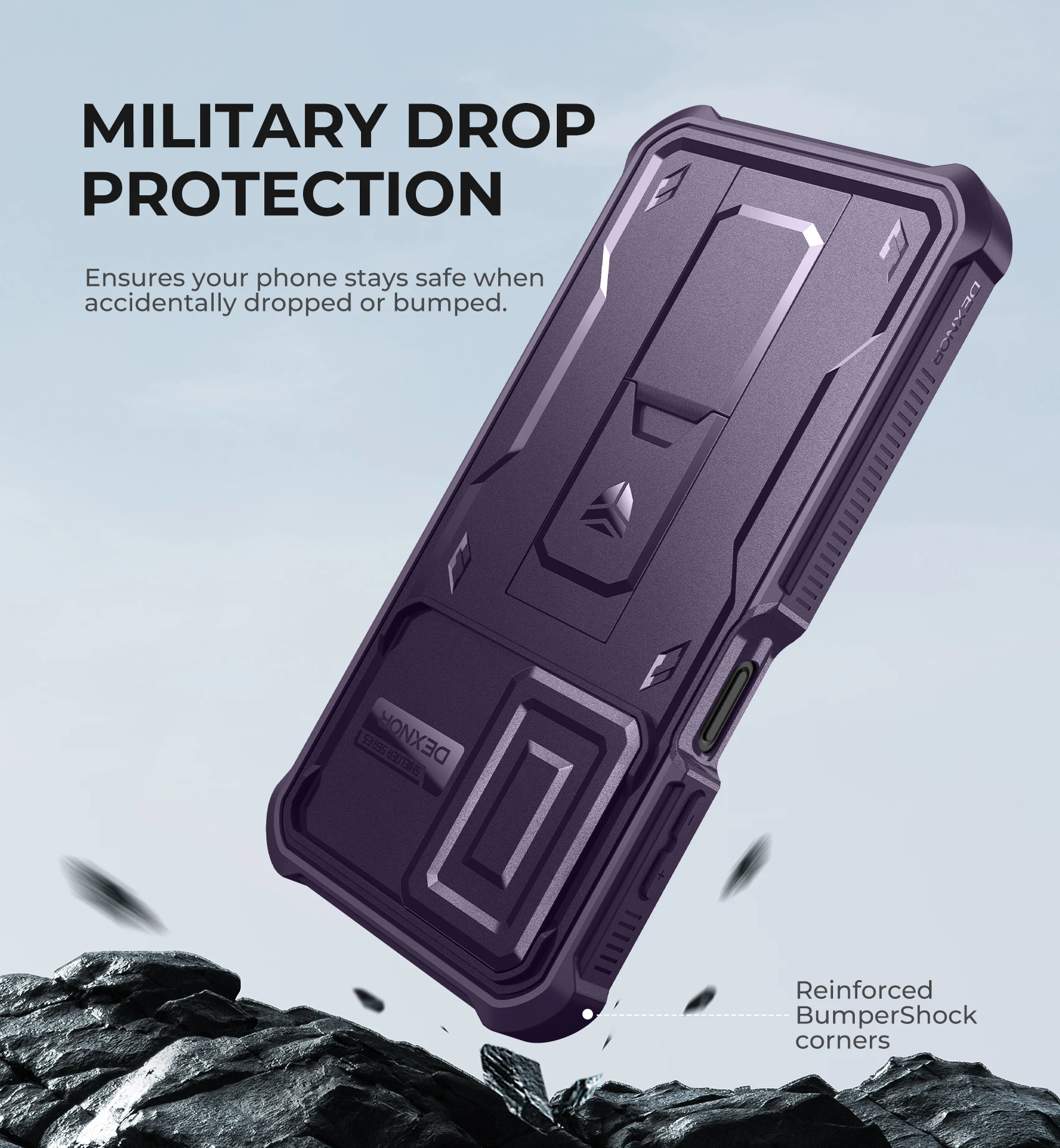Heavy Duty Shockproof Phone Case with Screen Protector, Camera Cover, and Kickstand
