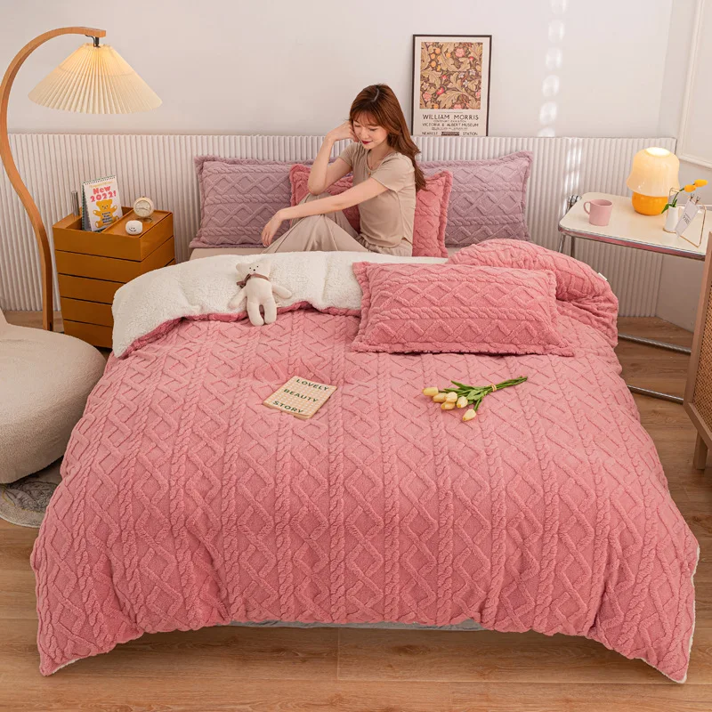 

Winter Duvet Cover Taffeta Velvet Warm Quilt Cover for Double Queen King Size Bed Bedding Lamb Fleece Blanket Comforter Case