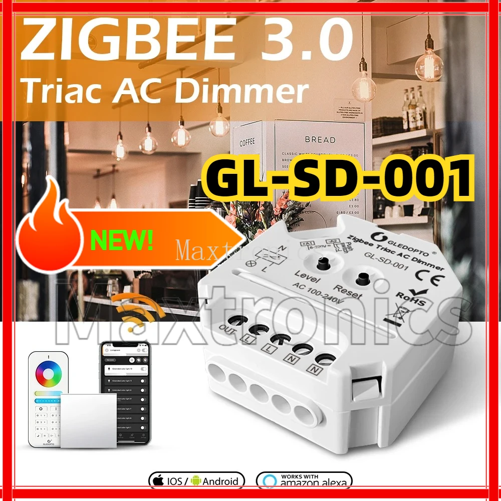GLEDOPTO Zigbee Mini Smart Light Dimmer 220V AC Triac Dimmer Dimmable Push Switch โมดูลใช้งานร่วมกับรีโมทคอนโทรล RF 2.4G 1