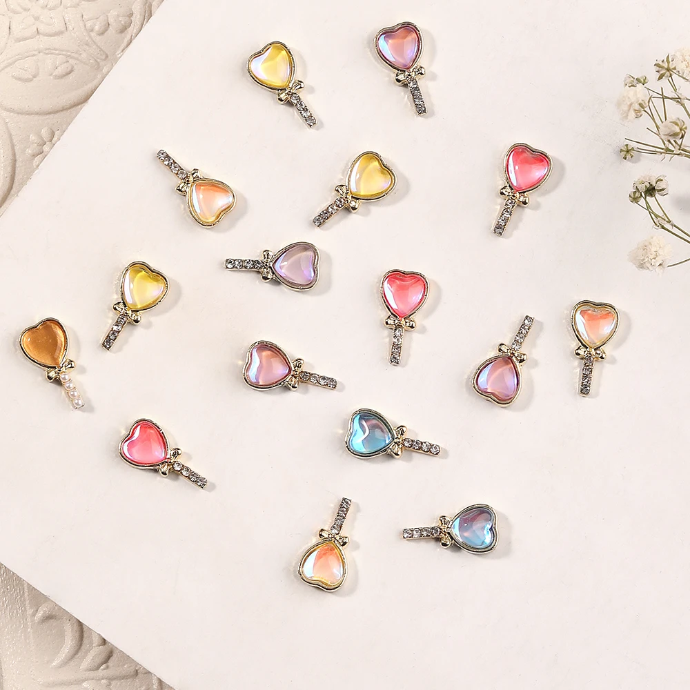 

10pcs Heart Shaped Cross Magic Scepter Aurora Stained Glass Rhinestone Nail Charms Jewelry Accessories DIY Nail Art Decoration