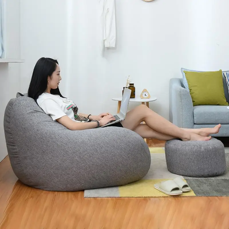 Copertura Per Poltrona A Sacco In Lino - Fodera Bean Bag XXL (120x120cm) Senza Riempitivo, Marrone