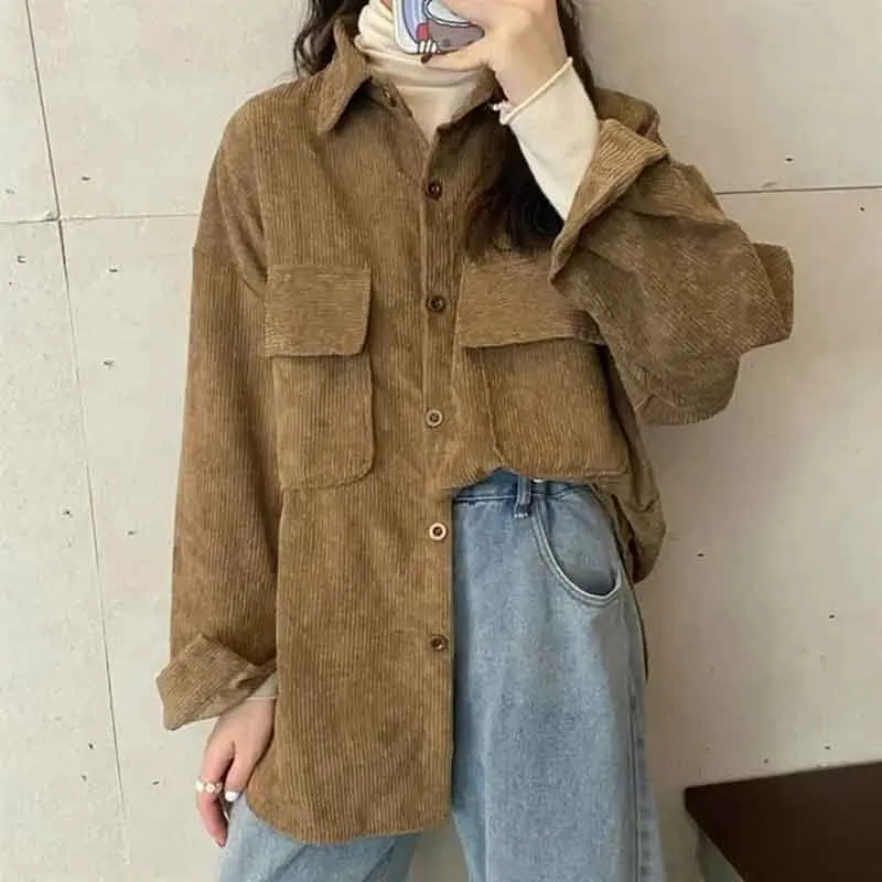 2ShirtsWomen Vintage Long Sleeve Fall Fashion Streetwear All-match Elegant Office Ladies Clothing Solid Loose Simple Chic Korean