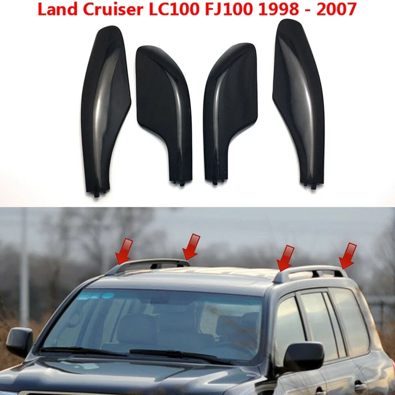 

Black Roof Rack Bar Rail End Replacement Cover Shell 4PCS For Toyota Land Cruiser LC100 FJ100 1998-2007