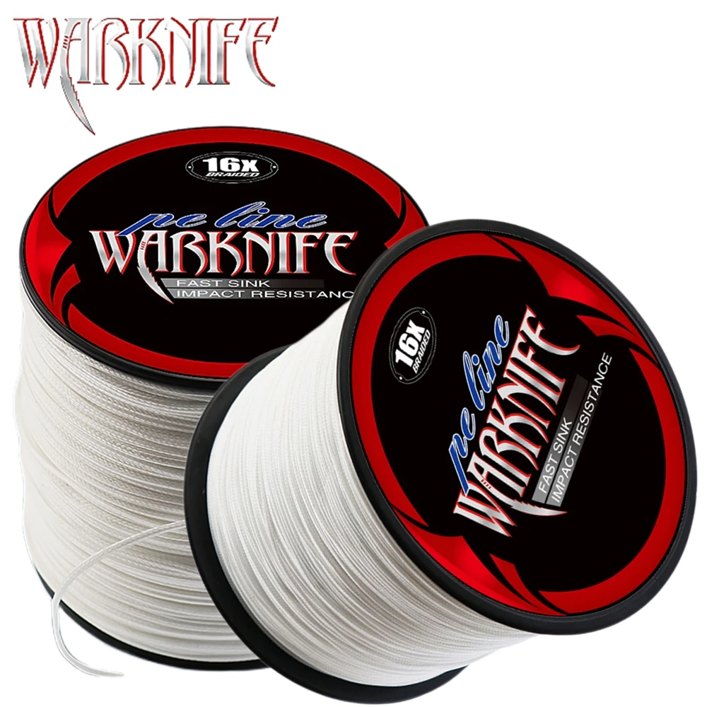 Warknife 16 Strands 100M - 2000M Hollow Core PE Braid Extreme Japan Braided Fishing Line 20LBs-500LBs Fishing Assist Line White 4