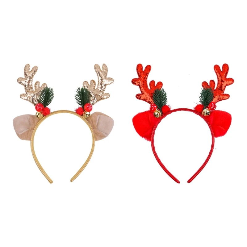 91AD Festival Reindeer Antlers Hair Hoop Headbands for Christmas and Costume Event