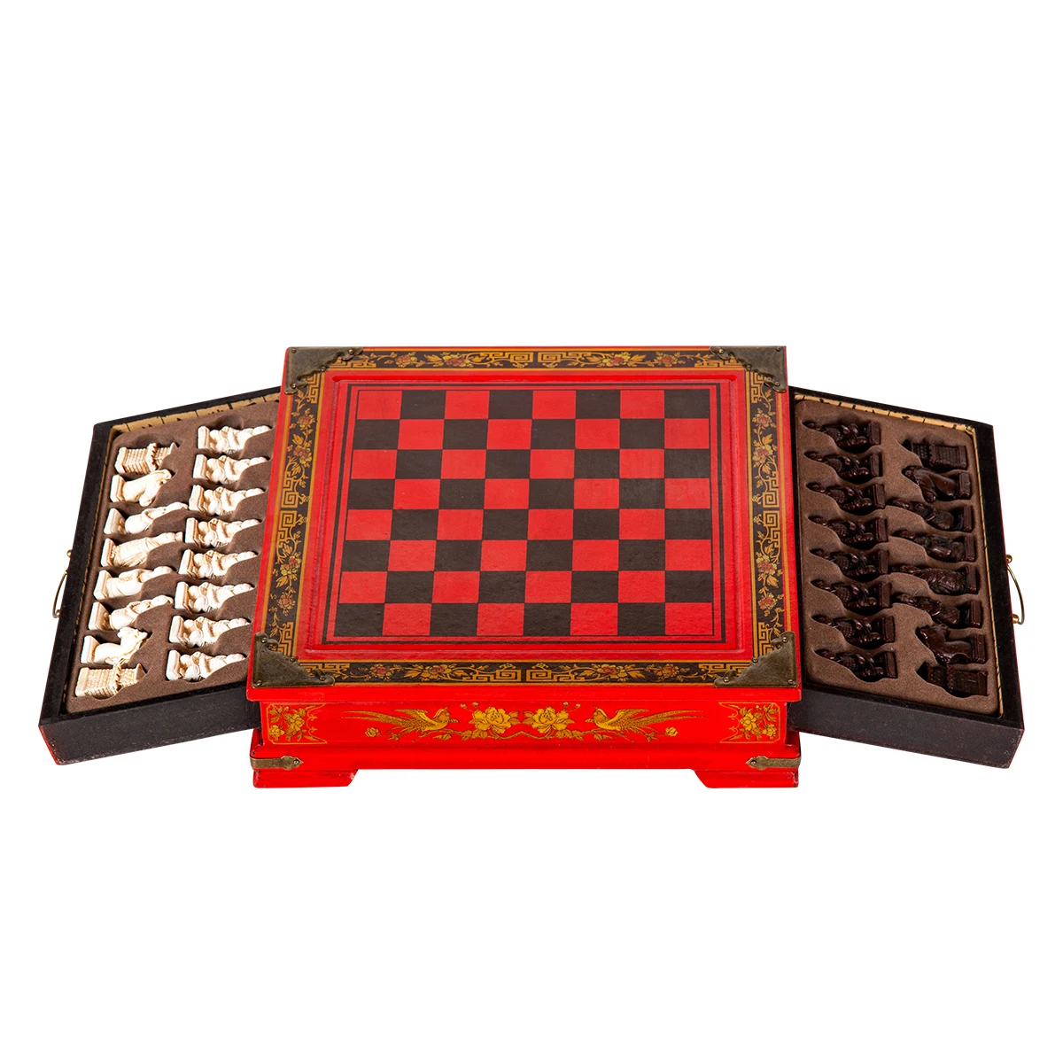 

Retro Chess Set Board Games Resin Chess Terracotta Warriors Lifelike Pieces High-density Board Paste 26*26*6.5cm/10.24*2.56in