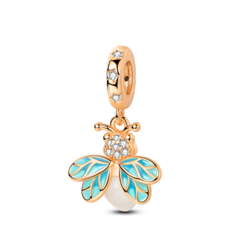 925 Silver Glow-In-Dark Firefly Series Charm with Colorful Wings