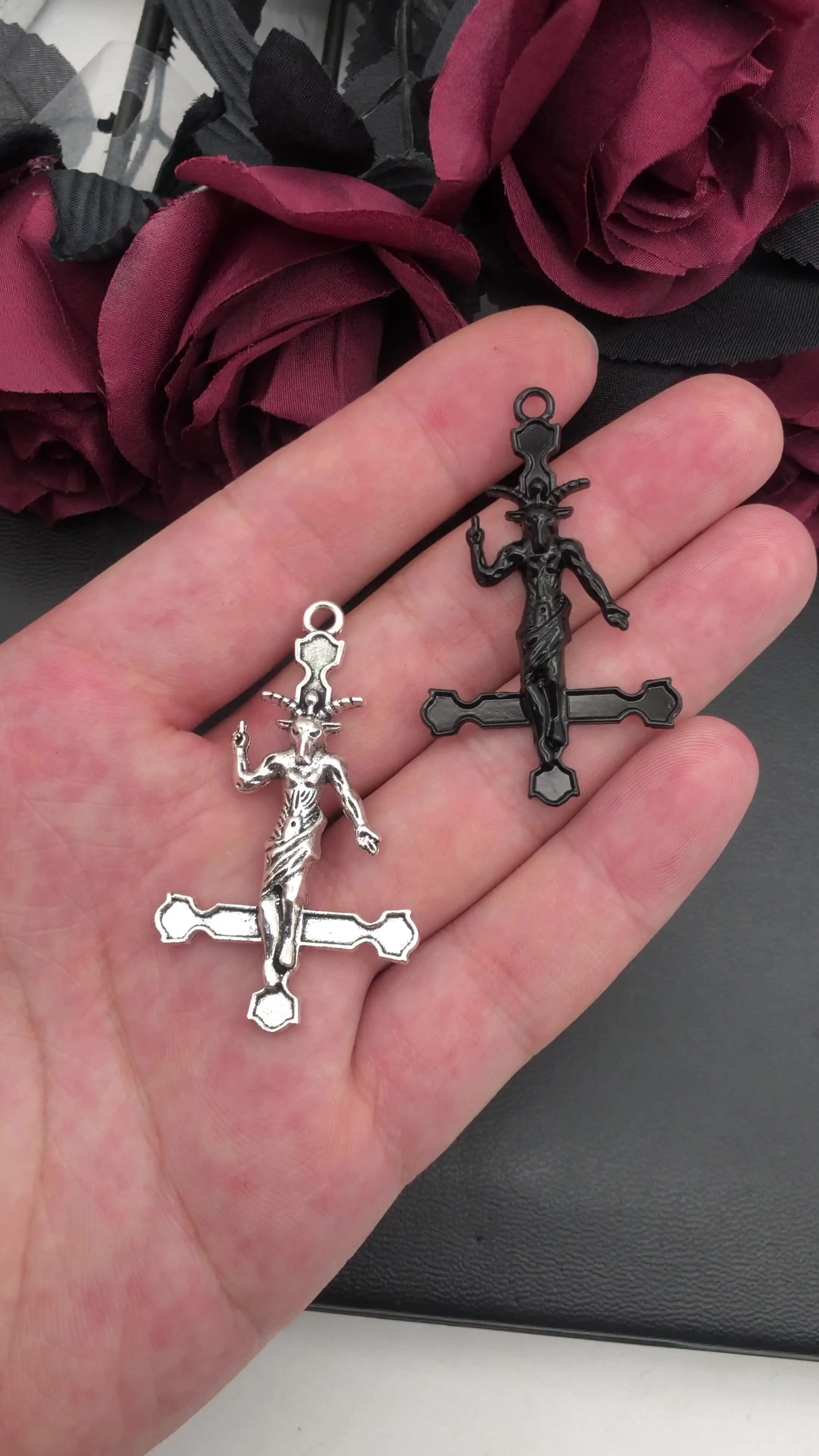 5pcs Baphomet Goat Inverted Cross Pendants, Satan Charm, Satanic