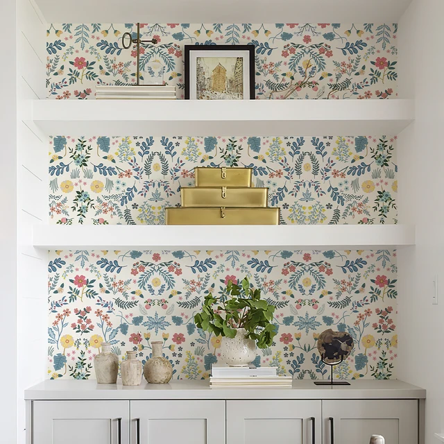 Carta Da Parati Autoadesiva Floreale - Design Acquerello Con Fiori E Foglie, PVC Rimovibile - Foto 5