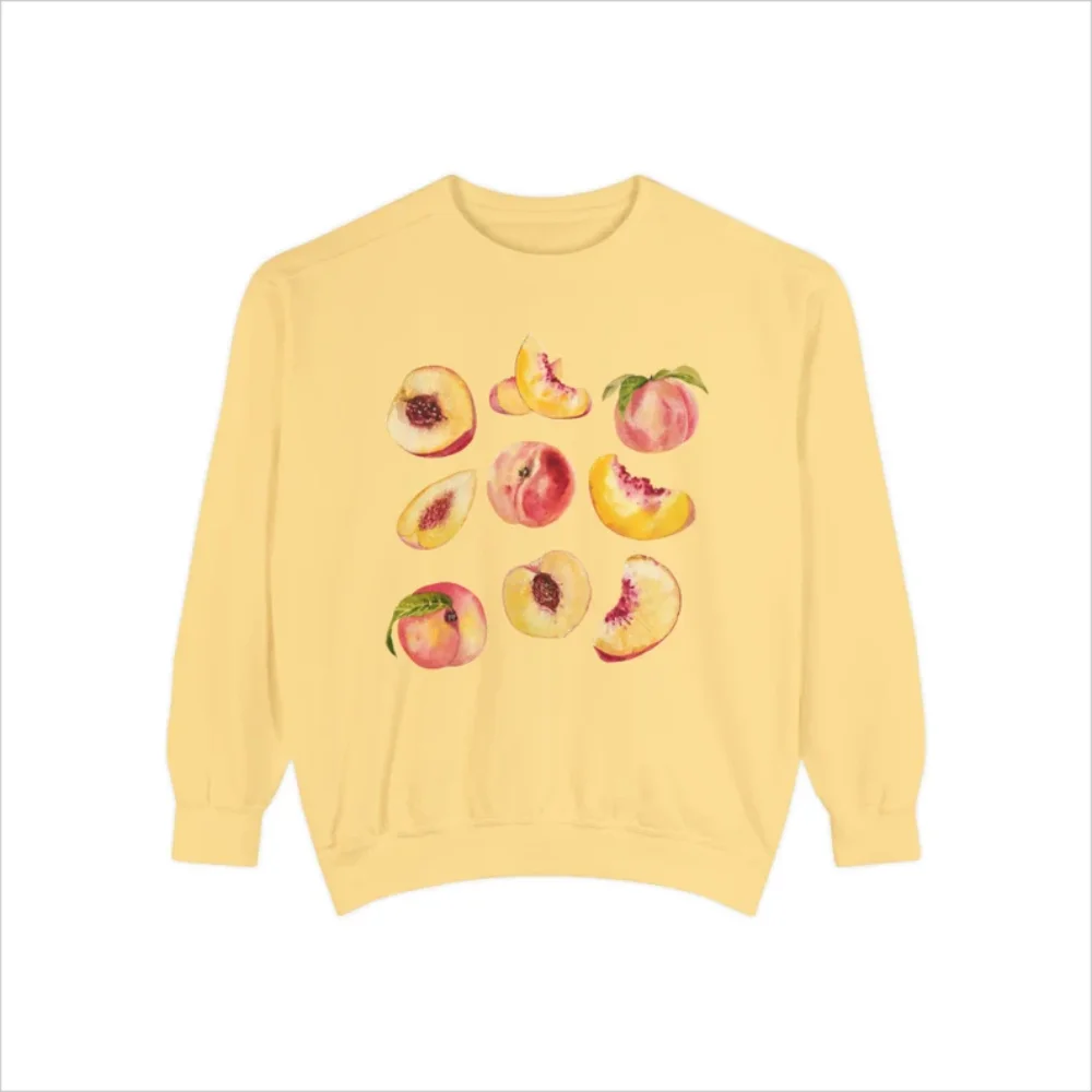Women's Peach Fruit Y2k Vintage Graphic Sweatshirt, Retro Comfort Pullover Shirt, Winter Clothes