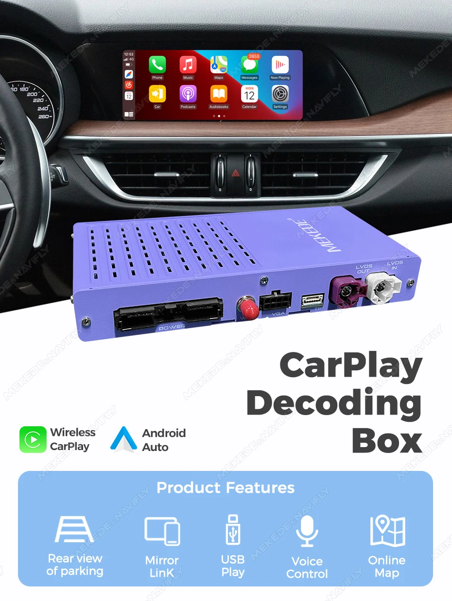 MEKEDE 2026 Neuer HDMI-IN OEM-Bildschirm-Upgrade CarPlay TV-Box Kabelloses Android Auto für Alfa Romeo 2015-2019 Unterstützt Netflix YouTube – Detail 6