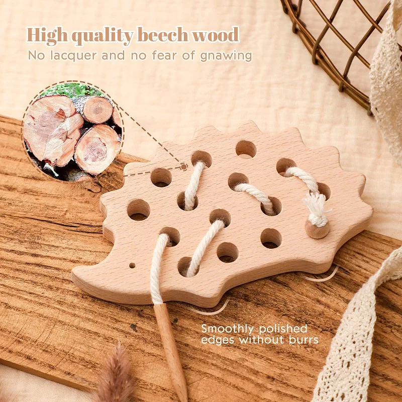 Baby Wooden Montessori Threading Blocks Toy Beech Wooden Hedgehog Board Creative Toy Hands-on Ability Educational For Kid Gifts educational toys
