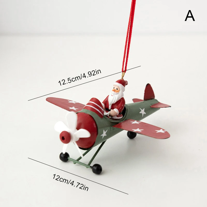 thumbnail image 1 of Colgante navideño de hierro retro, estilo antiguo, avión de Papá Noel, adorno colgante para árbol de Navidad, decoración para fiestas, 1 of 5