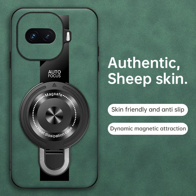 Sheepskin Leather Wireless Charging Magnetic Ring Holder Case - Shockproof and Stylish Cover