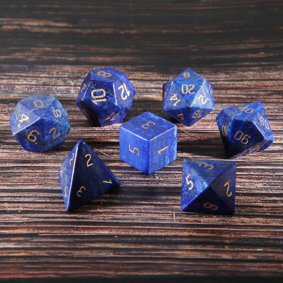 Natural Lapis Lazuli Polyhedral DND Crystal Dice Ornaments Jewelry Accept Custom Font Symbol Pattern