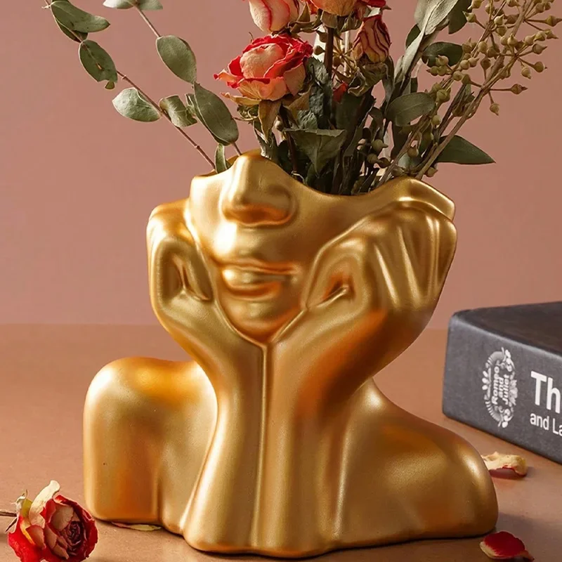 Home Resin Vase Gold White Black Human Body Shaping Art Flower Planter Personalized And Creative Decoration Handicrafts Ornament