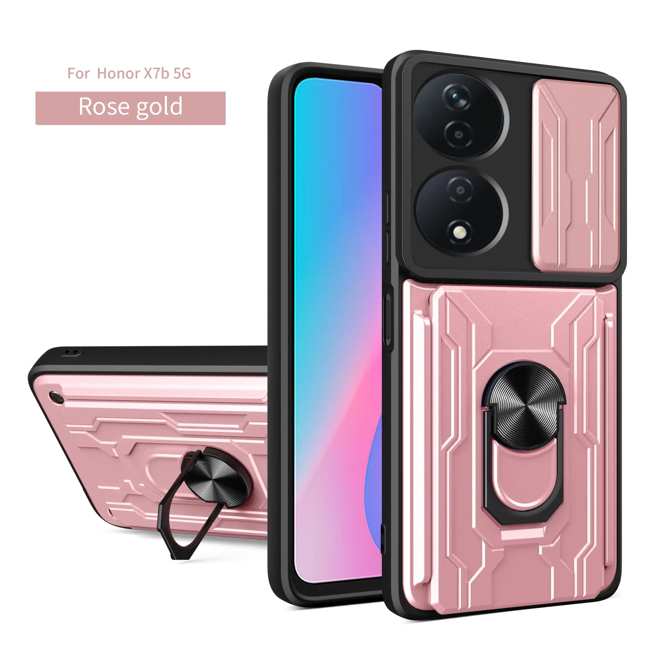 Sliding Lens Cover Phone Case with Rotating Ring and Magnetic Car Holder - Protective Cover
