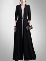 ZZ156 2024 Spring and Autumn Slim Fit Fashion V-Neck Seven-Sleeve Dress Cardigan Temperament Flare Long Dress Coat 1