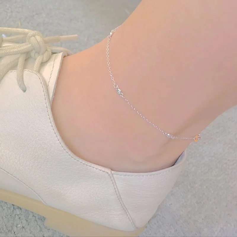 Slim Round CZ Link 925 Sterling Silver Chain Charm Foot Jewelry Anklet for Women Girls Leg Bracelet
