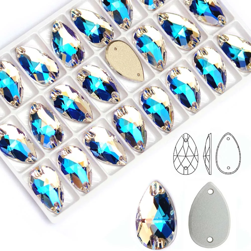 Mondlicht-Strass zum Aufnähen, Wassertropfenform, K9 Kristall, flache Rückseite, Glas-Strass-Kristall zum Aufnähen für Kleidung