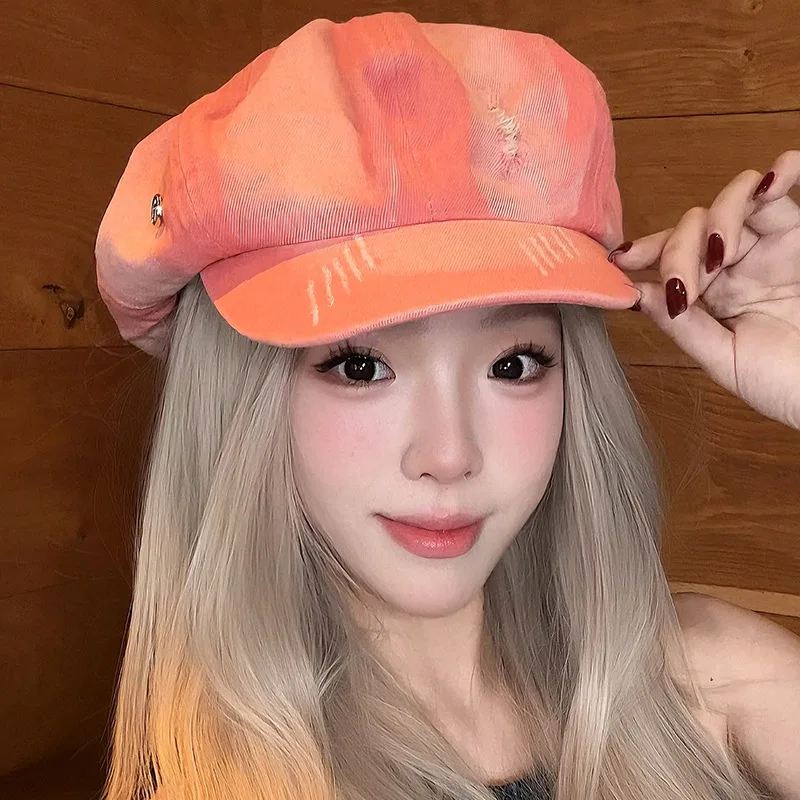 Women's Vintage Newsboy Cap Gradient Color Cotton Flat Cap with Curved Brim Trendy 8-Panel Design Adjustable 56-58cm