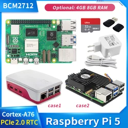 Official Raspberry Pi 5 8GB 4GB RAM BCM2712 Cortex-A76 2.4GHz LPDDR4X-4267 PCIe 2.0 RTC Optional Case Power Supply for RPi5