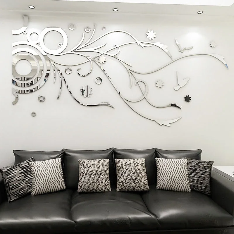 

Mirror Flower rattan Acrylic 3d Wall stickers For Living room Bedroom DIY Mirror Wall stickers Home decor Hot sale