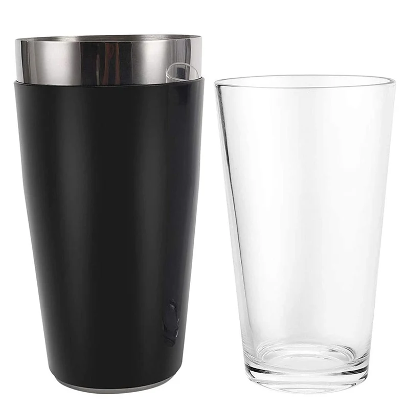 Cocktail Shaker Boston Cocktail Shaker 16 fl oz Glass and 26 fl oz Stainless Steel with Rubber Sleeve