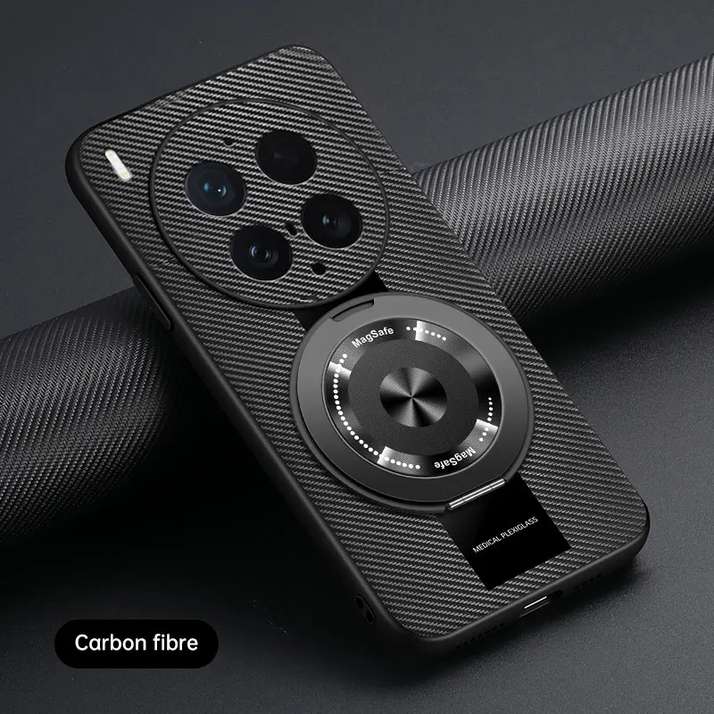 High-End Plain Leather Magnetic 360 Stand Anti-Fall Phone Case - Skin-Friendly