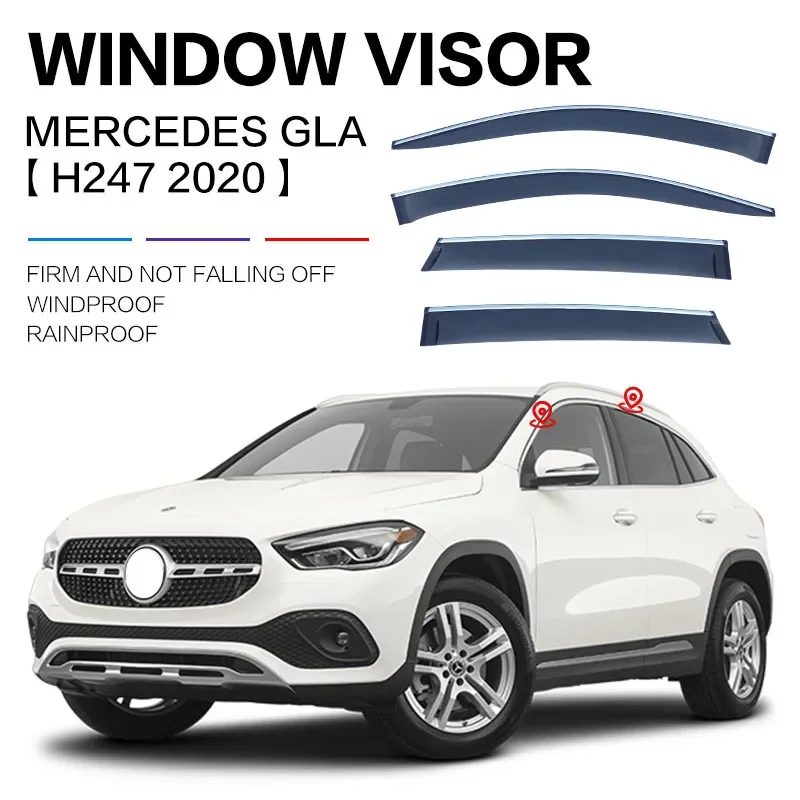 Fit For Mercedes Benz GLA X156 H247 2014- Window visor Mirror eyebrow Awnings Shelters Sun Rain Shield Wind Deflector