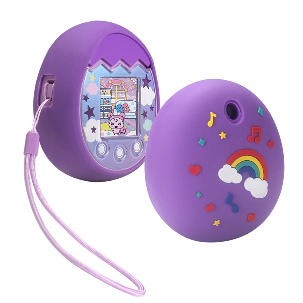 Silicone Cover Case for Tamagotchi Pix Electronic Pet Machine Protector Waterproof Anti-fall Cartoon Rainbow Pattern (Only Case) 