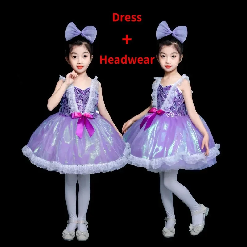 

2024 блестящее Тюлевое платье принцессы для девочек танцевальные выступления на детский день привлекательные блестки и пушистые тюлевые платья