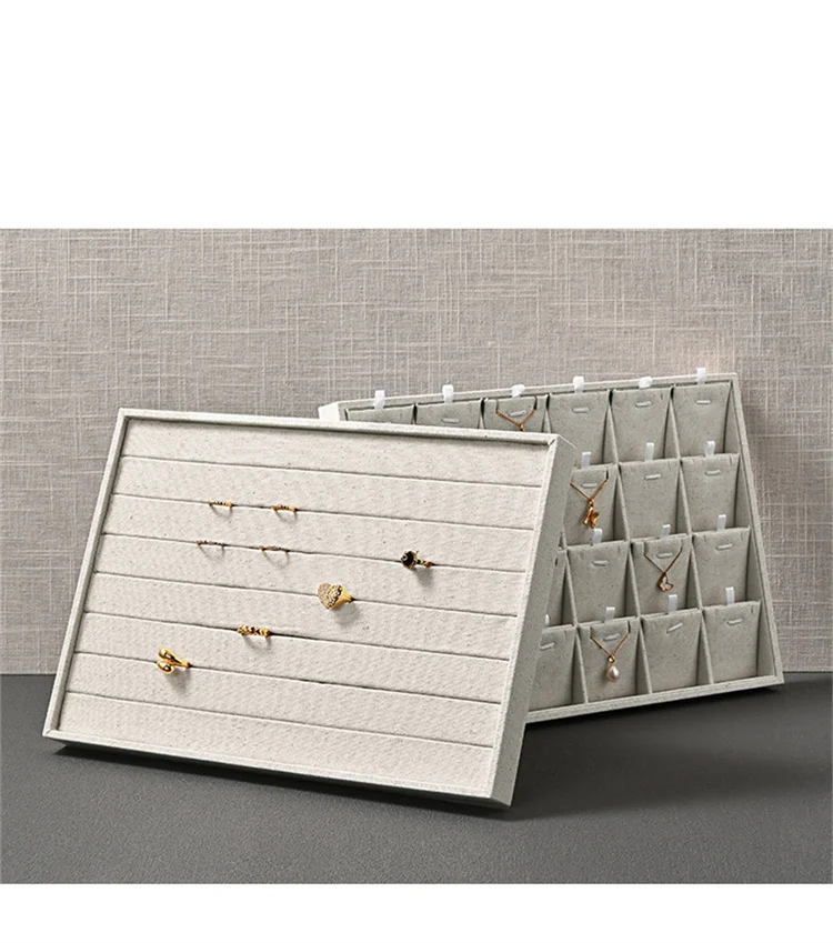 Oirlv 12/24 Grids Linen Jewelry Display Trays Stackable Ring Necklace Bracelet Pendant Showcase Display Tray Organizer Plate